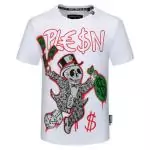 philipp plein t-shirt cut round neck ghost gambling dollar white